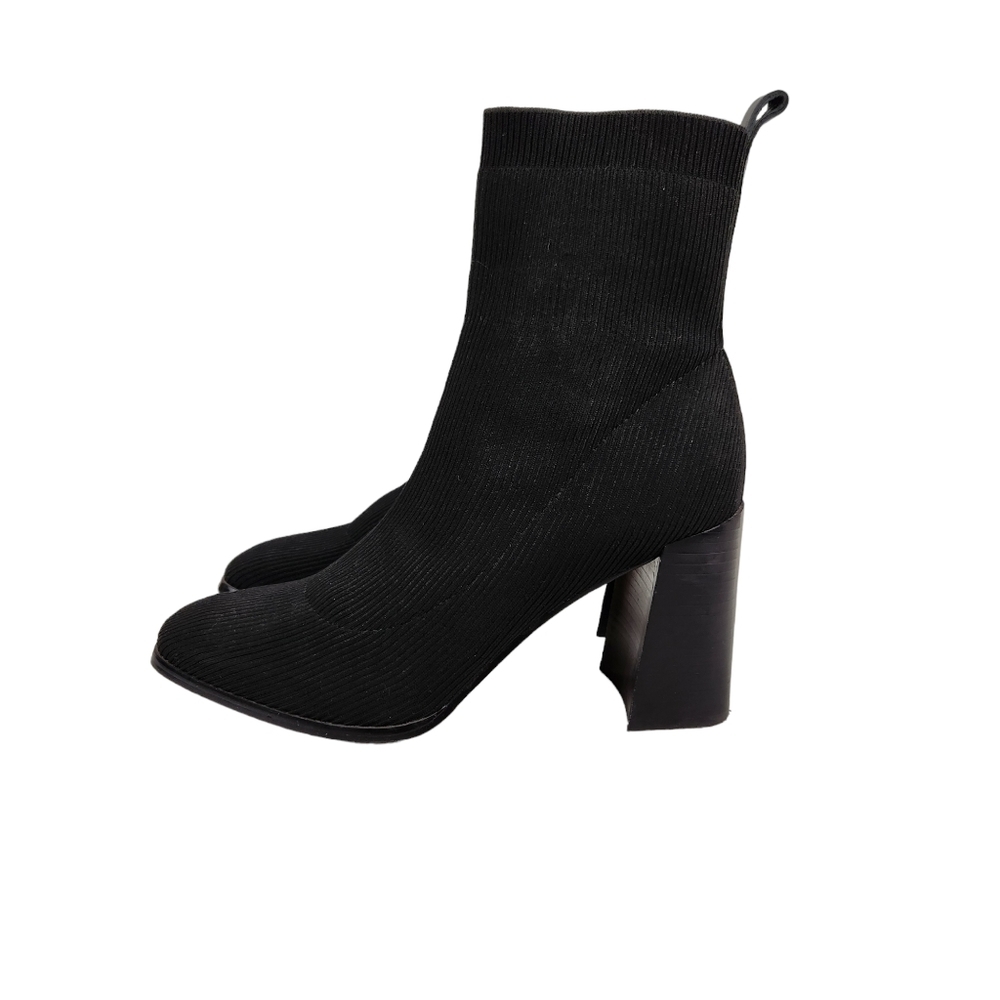 Deltan Brookyn Flyknit Stretch Black Block Heel Sock Booties Women's Size 10